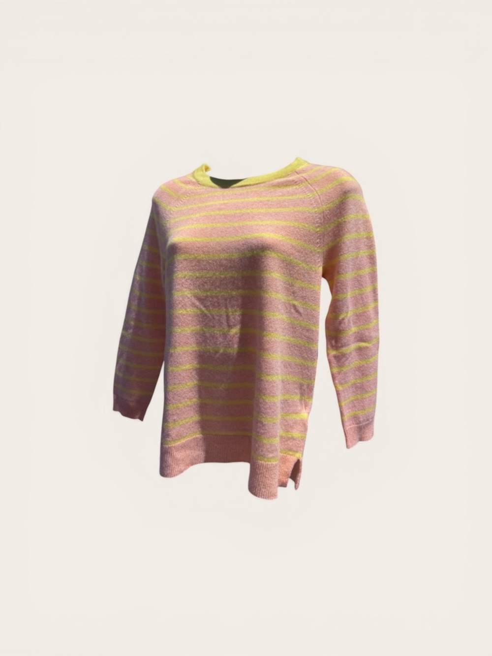 J. Crew Pink and Yellow Striped Scoop Neck Sweater